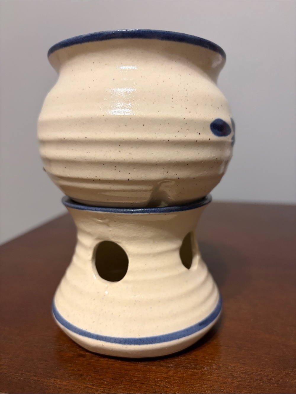 Vintage Country Hand Painted Stoneware Pottery Potpourri Simmer Tan Salt Glaze - Picture 4 of 8
